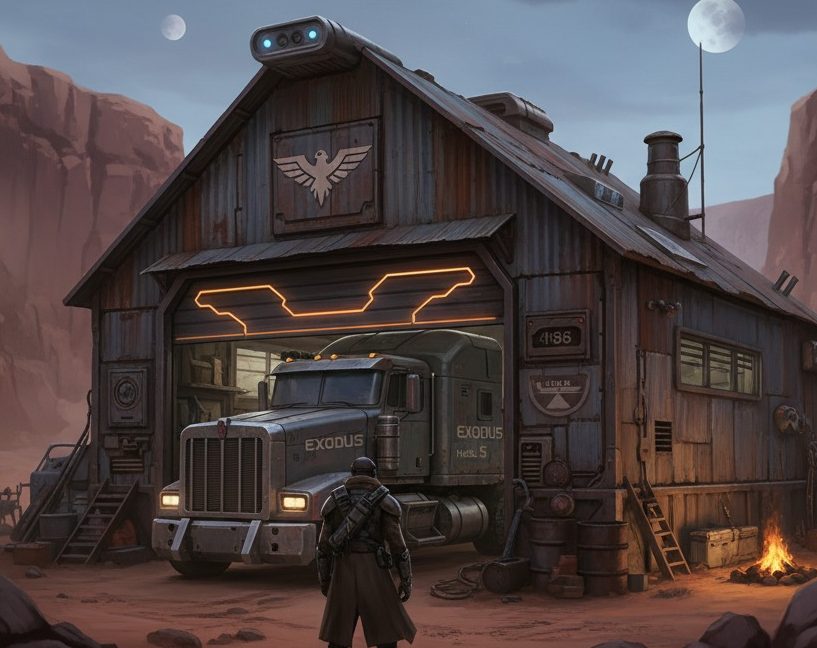 Semi truck outside the Exodus Garage